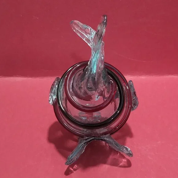 Decorative Fish Sculpture Blown Glass Colorless Red Green Colored Foil Fusions